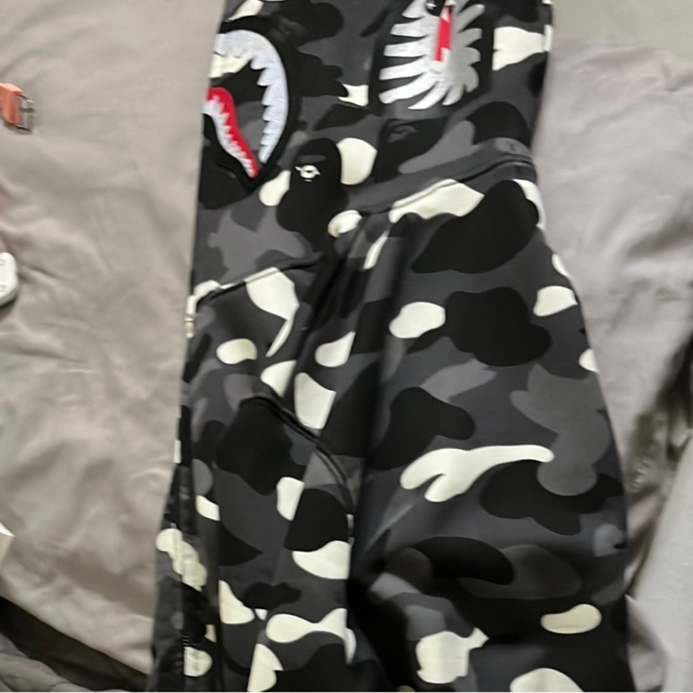 Bape Black and White Camouflage Shark Pants